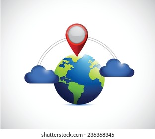 globe and cloud communication locator. illustration design over a white background