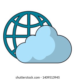 globe with cloud icon cartoon vector illustration graphic design