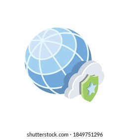 Globe cloud security shield star. Vector 3d isometric, color web icons set, new flat style. Creative illustration, idea for infographics.