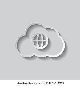 Globe, cloud simple icon vector. Flat design. Paper style with shadow. Gray background.ai