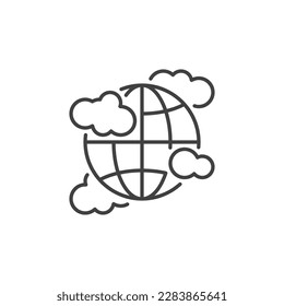 Globe with Clouds vector concept thin line icon or symbol