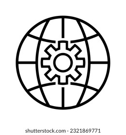 globe with cogwheel, internet settings icon vector