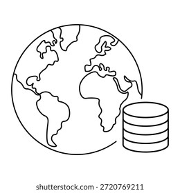 Globo com ícone de moeda representando a circulação monetária mundial, o investimento global e o crescimento financeiro internacional. Design de vetor isolado.