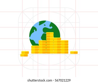 Globe and Coin Stacks Icon