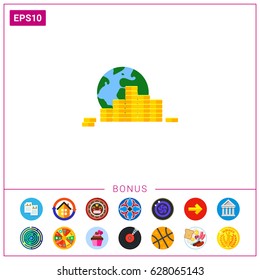 Globe and Coin Stacks Icon