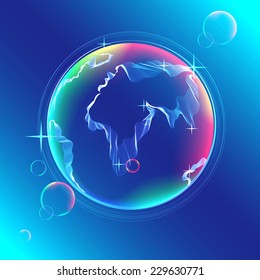 Globe color abstract icon with map of the continents of the world, VECTOR