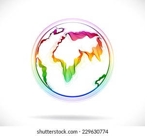 Globe color abstract icon with map of the continents of the world, VECTOR
