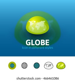 Globe color icon, vector symbol in flat, outline and isometric style isolated on blur background