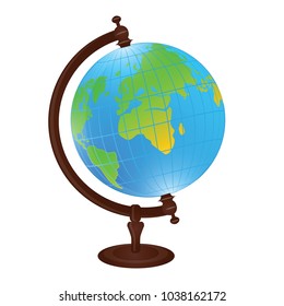 Globe colored on wooden holder - isolated on white background - vector art.