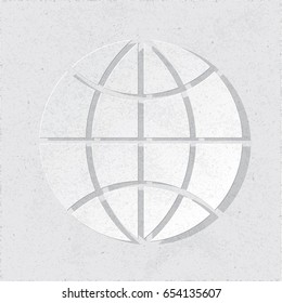 Globe Combined with Free Spaces among Circles of Latitude and Meridians Icon - Light Texturized Elements on Grey Rough Paper Background - Gradient Graphic Style