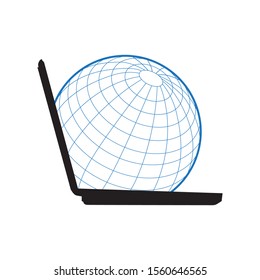 
globe comes out from open laptop, vector