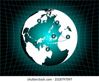 Globe communication concept ,Map pointer mark on world digital green-black background,Vector 
