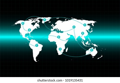 Globe communication concept, Map pointer mark on world digital green-black background,Vector 