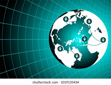 Globe communication concept ,Map pointer mark on world digital green-black background,Vector 