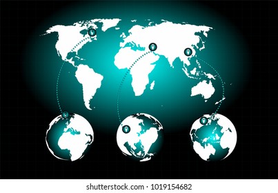 Globe communication concept ,Map pointer mark on world digital green-black background,Vector