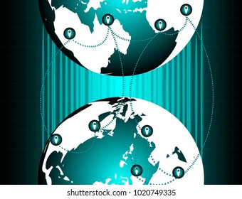 Globe communication concept ,Map pointer mark on world digital green-black background,Vector
