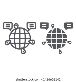Globe communication line and glyph icon, internet and connection, global chat sign, vector graphics, a linear pattern on a white background, eps 10.