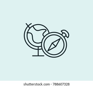 Globe compass icon line isolated on clean background. Geography concept drawing icon line in modern style. Vector illustration for your web site mobile logo app UI design.