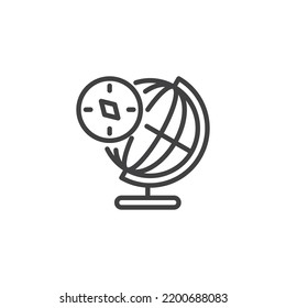 Globe and compass line icon. linear style sign for mobile concept and web design. Geography globe outline vector icon. Symbol, logo illustration. Vector graphics