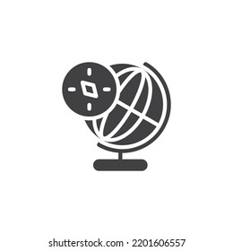 Globe and compass vector icon. filled flat sign for mobile concept and web design. Geography globe glyph icon. Symbol, logo illustration. Vector graphics