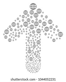 Globe composition composed in the collection of up oriented arrow. Forward movement arrow figure made from globe pictographs.