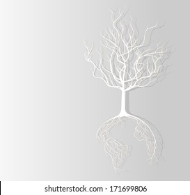 Globe Concept Tree Roots Bordered Paper Background.