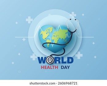 Globe with connecting lines and stethoscope. Represents medical network and global health awareness.