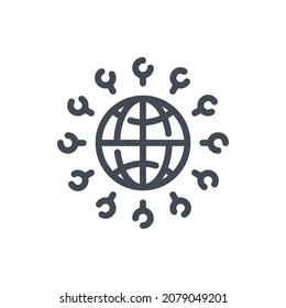 Globe connection line icon. Planet with pointers vector outline sign.