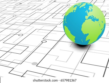Globe with connection line on white background vector technology template some Elements of this image furnished by NASA