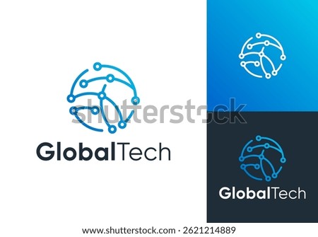 globe connection logo. molecule neuron network technology vector design concept