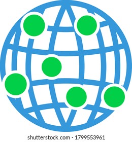 Globe Connection Point Symbol. Flaches Farbdesign. Vektorgrafik.