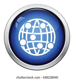 Globe connection point icon. Glossy button design. Vector illustration.