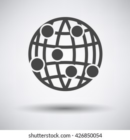 Globe connection point icon on gray background with round shadow. Vector illustration.