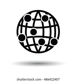 Globe connection point icon. White background with shadow design. Vector illustration.