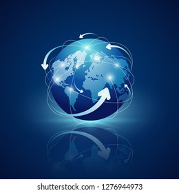 Globe Connections network design on blue background, Vector illustration