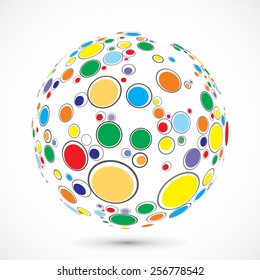 Globe consist of color circles. Vector illustration.