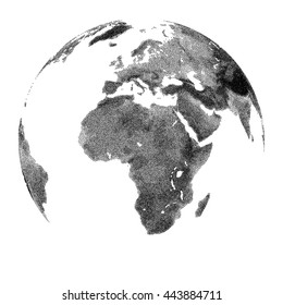 Globe with continental relief - vector stippled illustration. Views of Africa