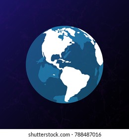 The globe with continents on a blue background