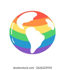 Globe with and continents and rainbow stripes. Hand drawn vector illustration.
