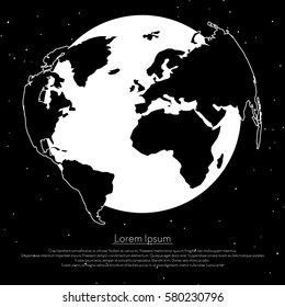 Globe with continents of the world map. Vector surround illustration. Text inscription