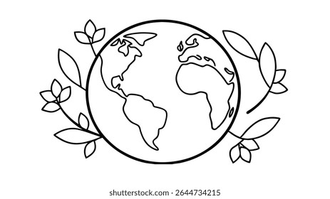 Globe Contour with Leafy Decoration.