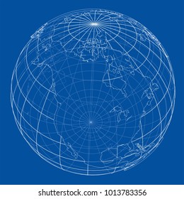 Globe contour. Vector EPS10 format, rendering of 3d