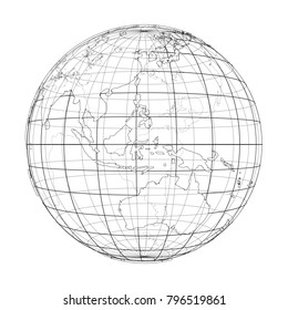 Globe contour. Vector EPS10 format, rendering of 3d