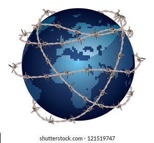 globe covered with barbed wire, vector