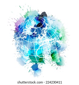Globe covered with colorful grunge splashes