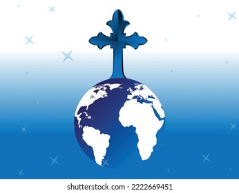 Globe and Cross with blue starry background