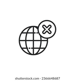 Globe with cross mark outline icon. Vector illustration. Isolated icon is suitable for web, infographics, interfaces, and apps.