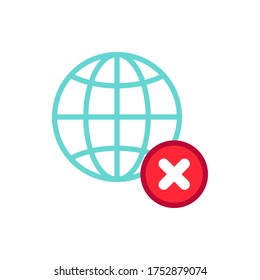 Globe with cross sign. Disconnected filled outline icons. Vector illustration. Editable stroke. Isolated icon suitable for web, infographics, interface and apps.