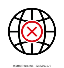 globe with cross symbol, illustration of internet error icon vector