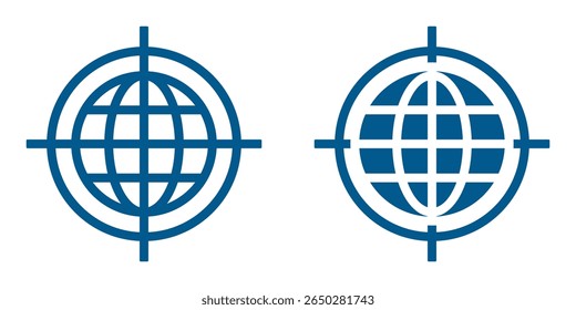 Globo com conceito alvo de mira para mira global. Ícone de vetor.